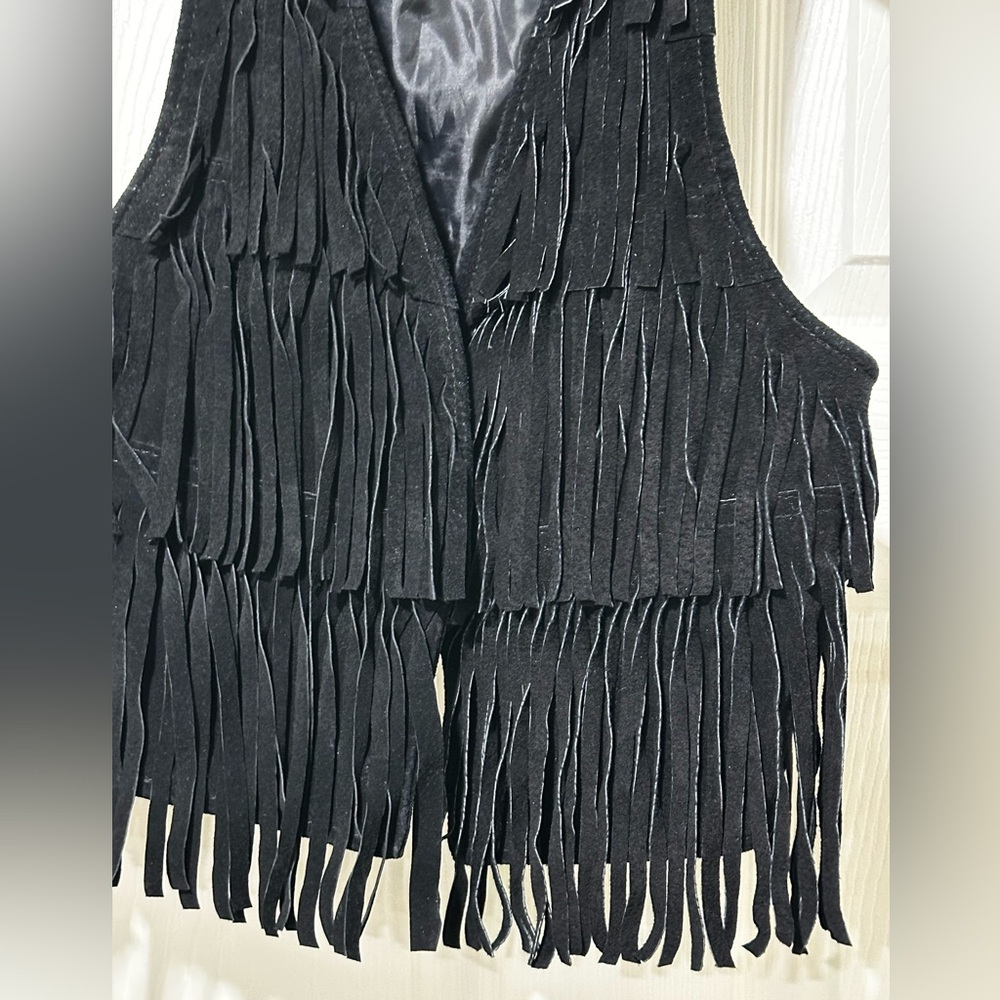 TWENTYONE Vintage Fringe Suede Leather Vest BoHo hippie unisex medium 16 1/2 pit - Picture 3 of 11
